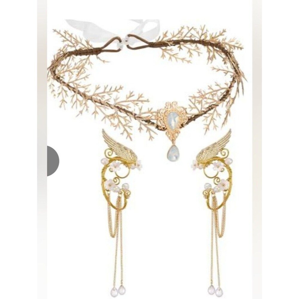 Fairy Elf Gold Woodland Rhinestone Tiara Headpiece And Earrings Elf Ears